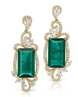 18K GOLD 49.0CTTW EMERALD AND DIAMOND EARRING