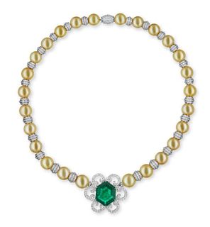 405CTTW EMERALD NATURAL S SEA PEARL NECKLACE