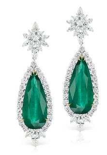 18K GOLD 61.0 CTTW EMERALD AND DIAMOND EARRING