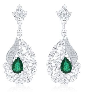 18K GOLD 8.0CTTW EMERALD AND DIAMOND EARRING