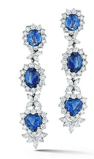 18K GOLD 16.0 CTTW SAPPHIRE AND DIAMOND EARRING