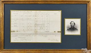Framed military items, to include a receipt from a ledger to John Sedgewick, dated 1844