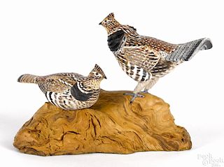 Allen J. King (1878-1963), carved and painted miniature pair of ruffed grouse