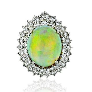 1970'S PLATINUM LARGE FIRE OPAL AND DIAMOND RING