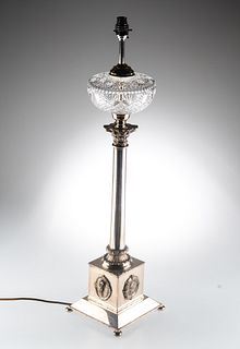 A VICTORIAN SILVER-PLATED TABLE LAMP