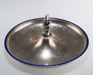 A SILVER AND ENAMEL DISH