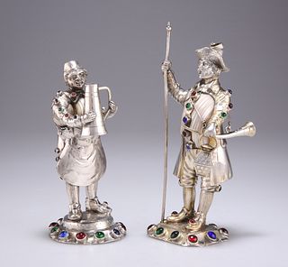 TWO GERMAN SILVER, MOTHER-OF-PEARL AND 'JEWELLED' FIGURES
