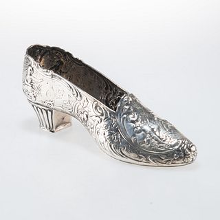 A LARGE GERMAN SILVER MODEL OF A SHOE