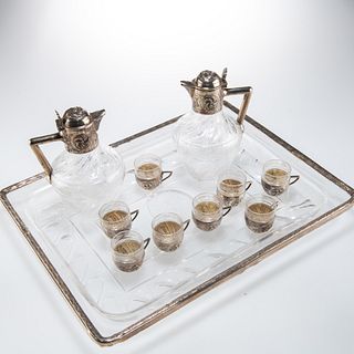 A FINE FRENCH SILVER-MOUNTED DRINKS SET