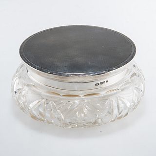 AN ELIZABETH II SILVER-TOPPED CUT-GLASS DRESSING TABLE JAR