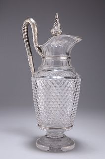 AN EARLY VICTORIAN SILVER-MOUNTED CLARET JUG