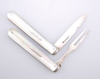 A VICTORIAN SILVER AND MOTHER-OF-PEARL CAMPAIGN KNIFE AND FORK