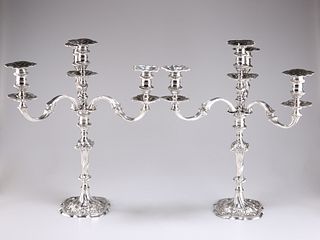 A FINE PAIR OF GEORGE IV SILVER FOUR-LIGHT CANDELABRA