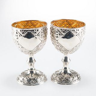A PAIR OF VICTORIAN ABERCORN PATTERN SILVER GOBLETS