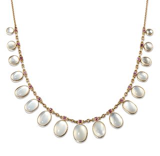 A LATE VICTORIAN MOONSTONE AND PINK SAPPHIRE NECKLACE