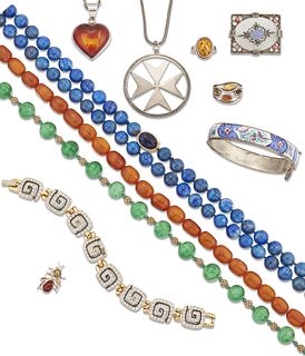 A QUANTITY OF HARDSTONE BEAD NECKLACES, OTHER JEWELLERY AND TRINKETS