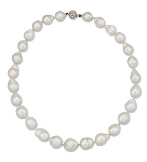 A BAROQUE SOUTH SEA CULTURED PEARL AND DIAMOND NECKLACE