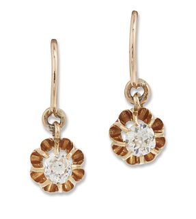 A PAIR OF LATE 19TH CENTURY OLD-CUT SOLITAIRE DIAMOND PENDANT EARRINGS