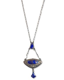 CHARLES HORNER - A SILVER AND ENAMEL PENDANT NECKLACE