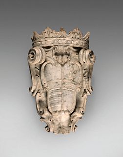 BLASON of crowned wall lamp in white marble.