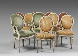 SET OF EIGHT CHAIRS and PAIR OF ARMCHAIRS 