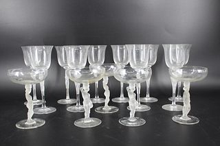 10 Lalique France and 5 Unsigned Glasses