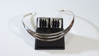 Mid Century Taxco Sterling Silver Necklace & Earrings