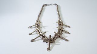 LEO CORIZ ~ Kewa Pueblo~ Tufa Cast Silver Cross Squash Blossom Necklace