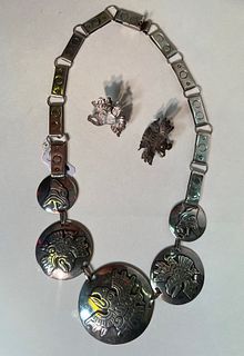 Vintage Taxco Sterling Silver Necklace & Earrings Set