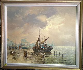 WIM VAN NORDEN (1917-2001) Oil on Canvas~ Boat & Harbor Skyline 