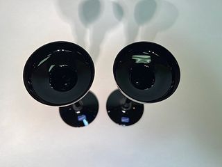 Vintage Bjorkshult Sweden Black Glass Candleholders