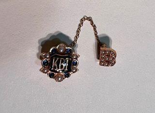 14K Kappa Beta Gamma Sorority Pin~ Seed Pearls & Synthetic Sapphire