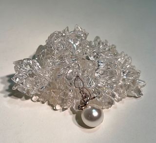 Vintage Clear Stone Chip Necklace & Sterling Silver Clasp