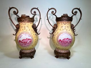 Wong Lee 1895 Porcelain & Bronze Urns, Late 20th Century