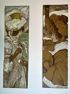 Claude Byrne~ Pair of Art Nouveau Paintings