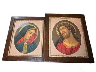 Antique Pair of Religious Prints~ Original Oak Frames