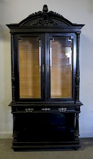 Victorian Ebonised & Finely Carved Cabinet.