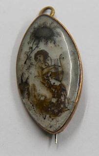 JEWELRY. Antique Hand Painted Mourning Brooch.
