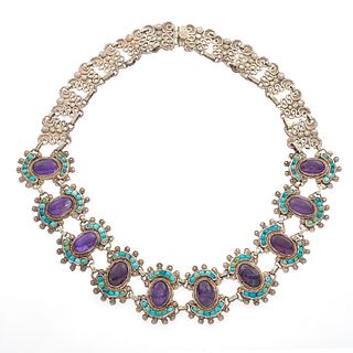Matilde Poulat (Matl) Mexican Amethyst, Turquoise, Sterling Silver Necklace