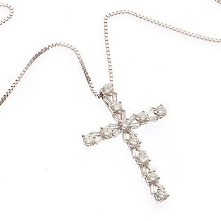 Diamond, 18k White Gold Cross Necklace