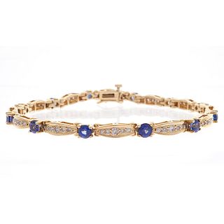 Sapphire, Diamond, 14k Yellow Gold Bracelet