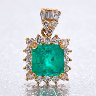 Natural Colombian Emerald, Diamond, 18k Pendant
