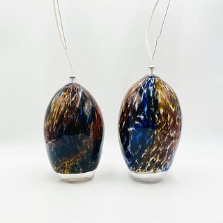 Pair of Murano Glass Style Pendant Lights, Signed & Dated