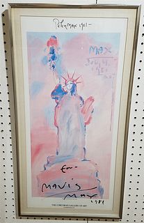 PETER MAX LADY LIBERTY LITHO CORCORAN GALLERY OF ART SGND. PETER MAX FOR MAVIS 1981 24 1/2" X 11 1/2"