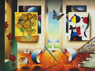 Ferjo "MIRO AND SUNFLOWERS" Giclee on Canvas