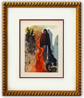 Salvador Dali- Original Color Woodcut on B.F.K. Rives Paper "Inferno 34"