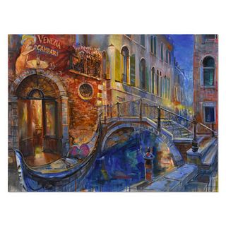 Vadik Suljakov, "Gondola at Twilight" Original Oil Painting on Canvas, Hand Signed with Letter of Authenticity.