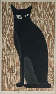 Kiyoshi Saito, “Black & Grey Cat” (1955)