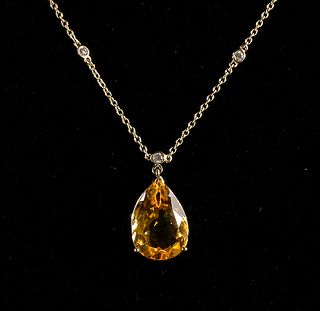 14K Yellow Gold Necklace w/ Citrine & Diamonds