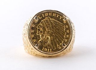 14K Men's Ring w/ 1911 Gold $2.50 Coin
